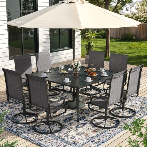 ELPOSUN 9 Piece Outdoor Patio Dining Set Swivel High Back Textilene Chairs and Square Table Furniture Set,Dark Gray