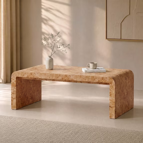 Gelloan 47" Mid Century Modern Rectangular Coffee Table,Large Center Table with Rounded Edges for Living Room, Burl