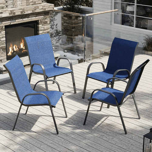 ELPOSUN Patio Chairs Set of 4, Outdoor Stackable Dining Chairs for All Weather, Breathable Garden Outdoor Furniture for Backyard Deck, Deep Blue