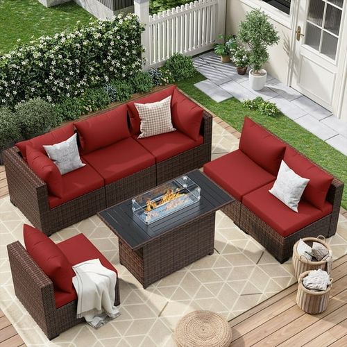ELPOSUN 7 Pieces Patio Furniture Set All Weather Outdoor Sectional Sofa, Outdoor Modern Sectional
