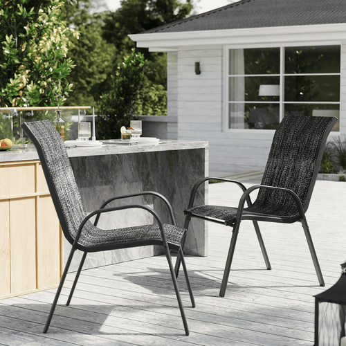 ELPOSUN Patio Chairs Set of 2, Outdoor Stackable Dining Chairs for All Weather, Breathable Garden Outdoor Furniture for Backyard Deck,Dark gray
