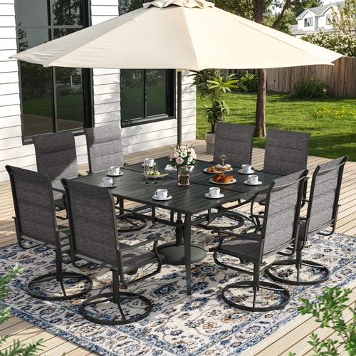 ELPOSUN 9 Piece Outdoor Patio Dining Set Swivel High Back Padded Textilene Chairs and Square Table Furniture Set,Dark Gray