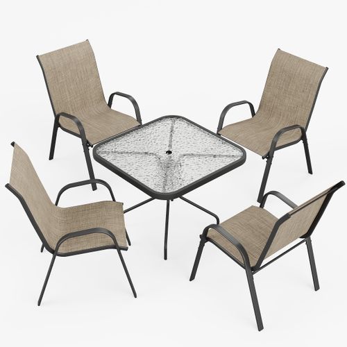 ELPOSUN Outdoor Dining Set of 5, Patio Table and Chairs Set, Textured Glass Tabletop, 4 Stackable Patio Chairs, Patio Furniture, Balcony, Porch, Lawn-