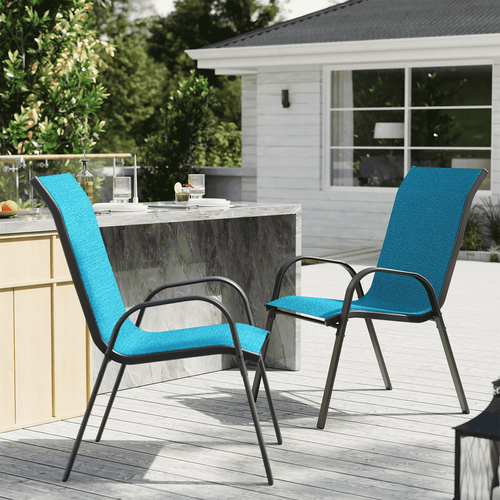 ELPOSUN Patio Chairs Set of 2, Outdoor Stackable Dining Chairs for All Weather, Breathable Garden Outdoor Furniture for Backyard Deck, Sky blue