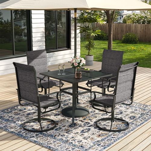 ELPOSUN 5 Piece Outdoor Patio Dining Set Swivel High Back Padded Textilene Chairs and Square Table Furniture Set,Dark Gray