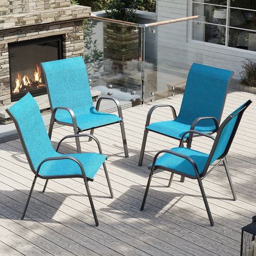 ELPOSUN Patio Chairs Set of 4, Outdoor Stackable Dining Chairs for All Weather, Breathable Garden Outdoor Furniture for Backyard Deck, Sky blue