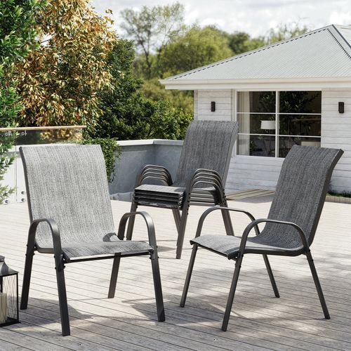 ELPOSUN Patio Chairs Set of 6, Outdoor Stackable Dining Chairs for All Weather, Breathable Garden Outdoor Furniture for Backyard Deck, Light Grey