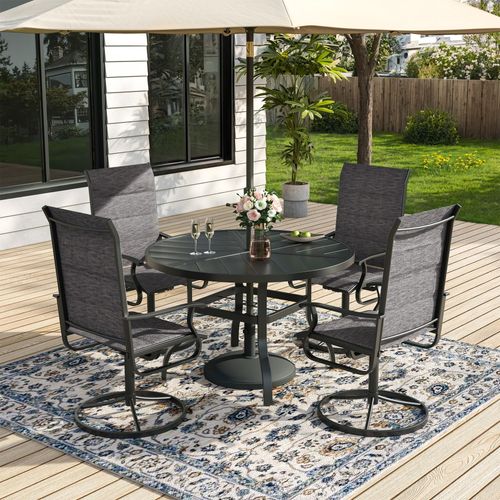 ELPOSUN 5 Piece Outdoor Patio Dining Set Swivel High Back Padded Textilene Chairs and Round Table Furniture Set,Dark Gray