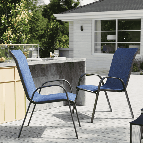 ELPOSUN Patio Chairs Set of 2, Outdoor Stackable Dining Chairs for All Weather, Breathable Garden Outdoor Furniture for Backyard Deck, Deep Blue