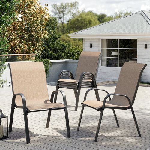ELPOSUN Patio Chairs Set of 6, Outdoor Stackable Dining Chairs for All Weather, Breathable Garden Outdoor Furniture for Backyard Deck, Khaki