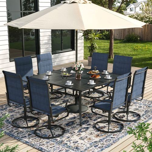 ELPOSUN 9 Piece Outdoor Patio Dining Set Swivel High Back Padded Textilene Chairs and Square Table Furniture Set,Navy