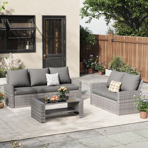 ELPOSUN 6 Piece Outdoor Sectional Conversation Sets, Gray PE Rattan Patio Sofa Set for Balcony, Porch, Backyard, Grey
