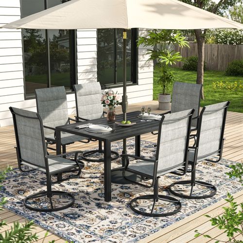 ELPOSUN 7 Piece Outdoor Patio Dining Set Swivel High Back Padded Textilene Chairs and Rectangle Table Furniture Set,Light Gray