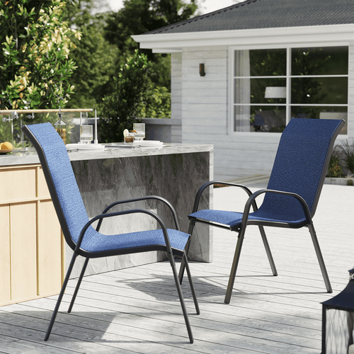 ELPOSUN Patio Chairs Set of 2, Outdoor Stackable Dining Chairs for All Weather, Breathable Garden Outdoor Furniture for Backyard Deck, Deep Blue