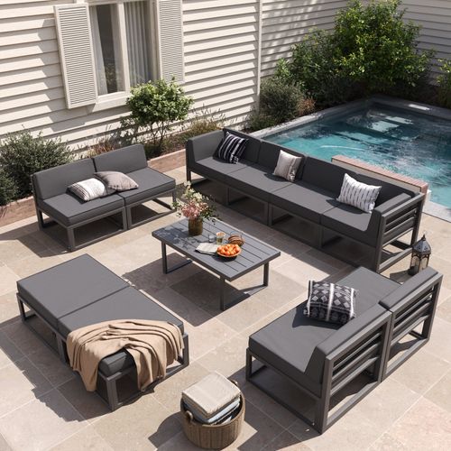 ELPOSUN Aluminum Patio Furniture Set, Modular Oversized Outdoor Sectional of Olefin 5 inch Thick Cushion, Coffee Table and Waterproof Cover, Patio Con