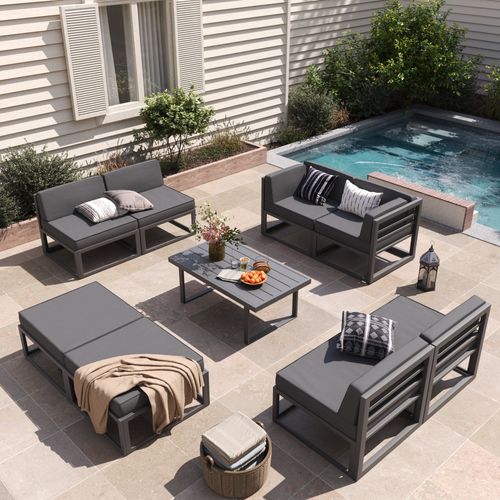 ELPOSUN Aluminum Patio Furniture Set, Modular Oversized Outdoor Sectional of Olefin 5 inch Thick Cushion, Coffee Table and Waterproof Cover, Patio Con