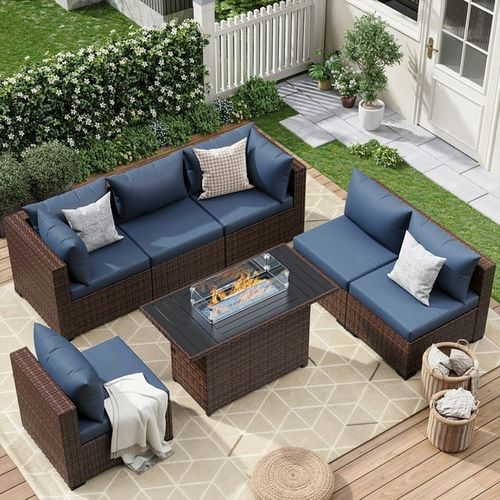ELPOSUN 7 Pieces Patio Furniture Set All Weather Outdoor Sectional Sofa, Outdoor Modern Sectional Furniture Water Resistant