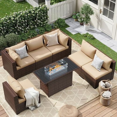 ELPOSUN 7 Pieces Patio Furniture Set All Weather Outdoor Sectional Sofa, Outdoor Modern Sectional Furniture