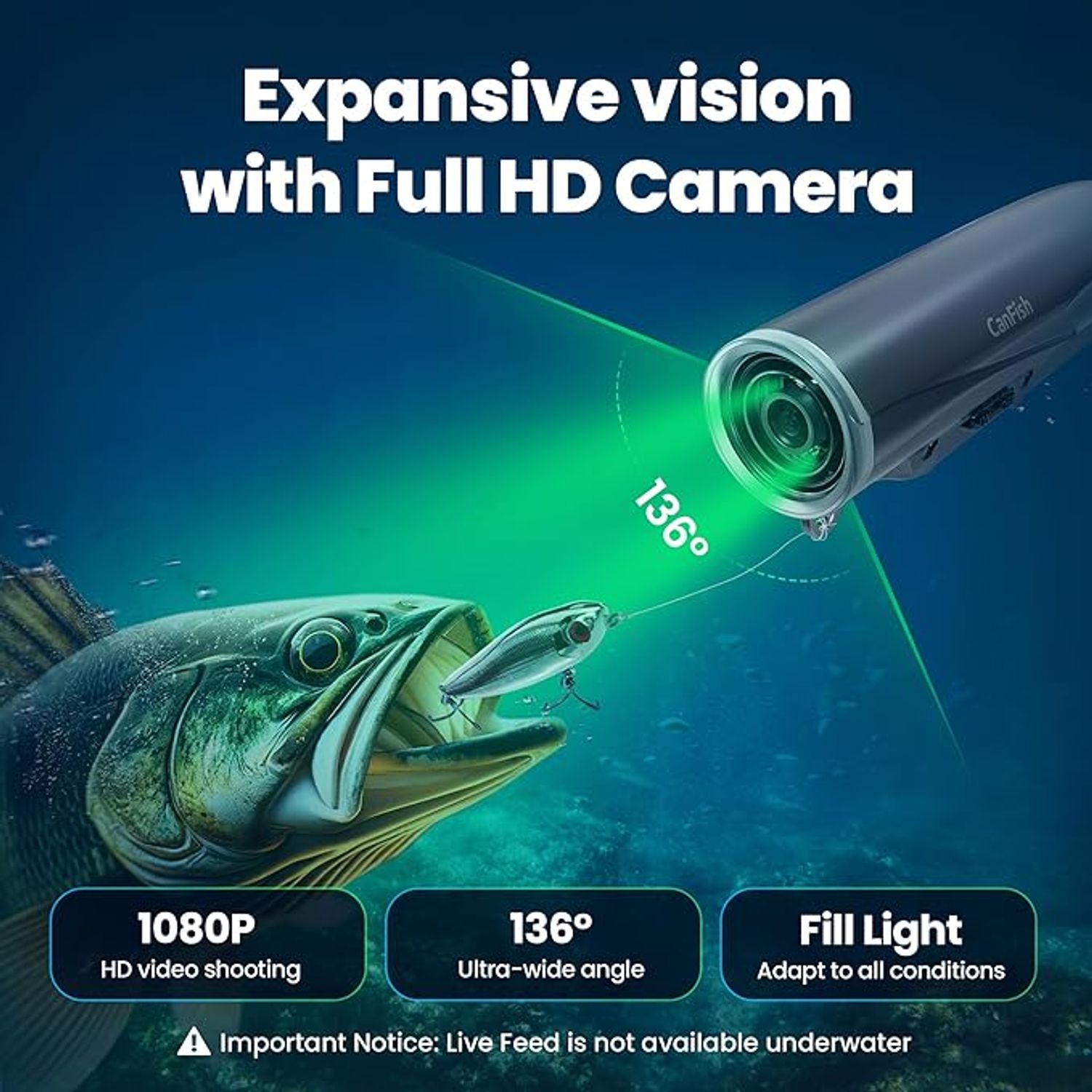 CanFish CamX 1080p HD lure camera  with 136 degree untra-wide angle