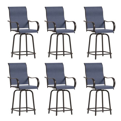 Poteban Patio Swivel Bar Stools Chair of 6, Outdoor Bar Height Set, All Weather High Back and Armrest Rocking Stools & Bar Chairs Navy