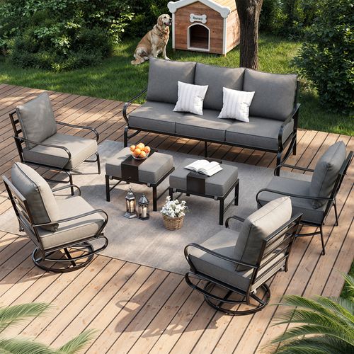 Poteban Aluminum Patio Furniture,Outdoor Metal Sectional Sofa with Table and Waterproof Covers,Blue Modern Patio Furniture Set for Garden Backyard