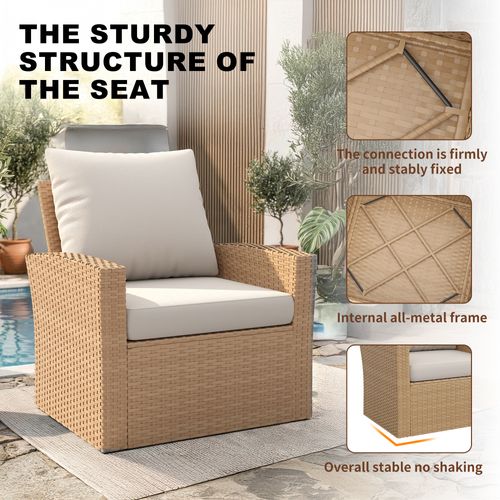 POTEBAN 7 Piece Outdoor Brown Wicker Patio Furniture Set, Modern PE Rattan Sectional Sofa Couch with Gray Cushions