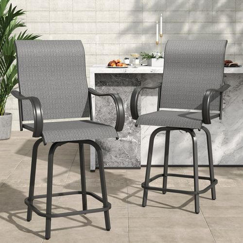 Poteban Patio Swivel Bar Stools Chair of 2, Outdoor Bar Heigt Set, All Weather High Back and Armrest Rocking Stools & Bar Chairs for Backyard, Lawn Ga