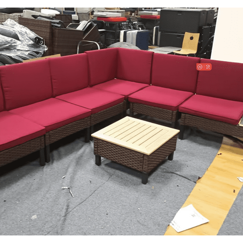 Poteban Aluminum Patio Furniture Set, Modern Metal Outdoor Patio Furniture, 8 Pieces Patio Conversation Sets with Side Table for Poolside, Deck, Blue