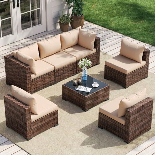 Poteban Patio Furniture Sets, Modular Rattan Outdoor Patio Sectional Furniture Sofa Set, Wicker Patio Conversation Set for Backyard,7PCS