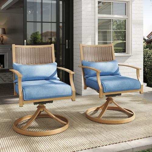 Poteban Patio Swivel Chairs Set of 2, Outdoor Dining Chairs with Deep Seat Cushion, All Weather Swivel Rocker Chairs with Hand-Painted Metal Frame, fo