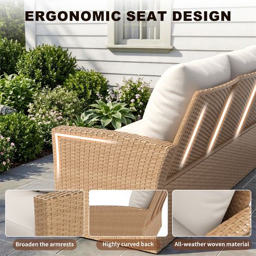 POTEBAN 5 Piece Outdoor Brown Wicker Patio Furniture Set, Modern PE Rattan Sectional Sofa Couch with Gray Cushions