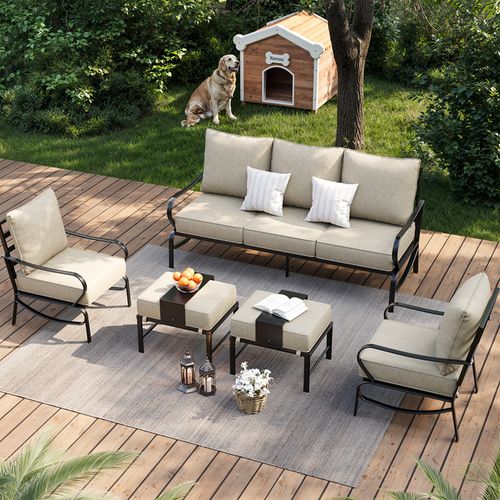 Poteban Aluminum Patio Furniture,Outdoor Metal Sectional Sofa with Table and Waterproof Covers,White Modern Patio Furniture Set for Garden Backyard