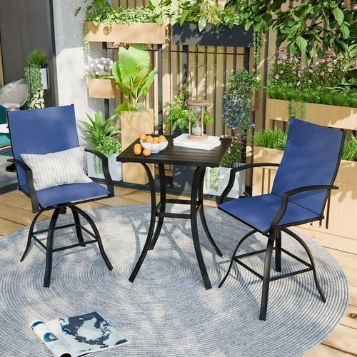 POTEBAN 3-piece Outdoor Swivel Bar Stool Set，2 Patio Metal High Back And Armrest Bar chairs With Bar Table for Backyard,Lawn Garden,Balcony,Pool