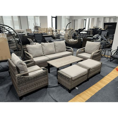 Poteban Outdoor Patio All Weather Wicker Furniture Sets,with Coffee Table, Sofa, Swivel Rocking Chair and Ottoman,for Pool, Backyard, Garden