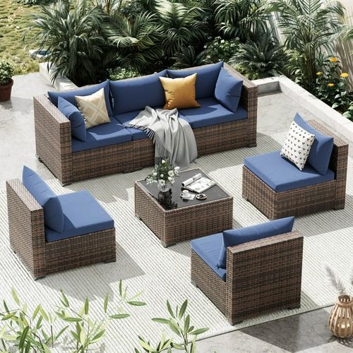 Poteban Patio Furniture Sets, Modular Rattan Outdoor Patio Sectional Furniture Sofa Set, Wicker Patio Conversation Set for Backyard,7PCS