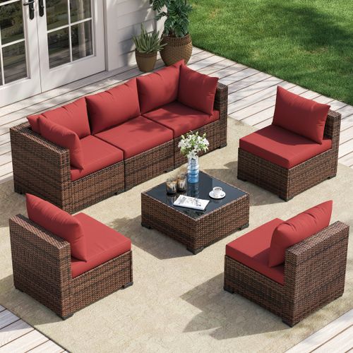 Poteban Patio Furniture Sets, Modular Rattan Outdoor Patio Sectional Furniture Sofa Set, Wicker Patio Conversation Set for Backyard,7PCS