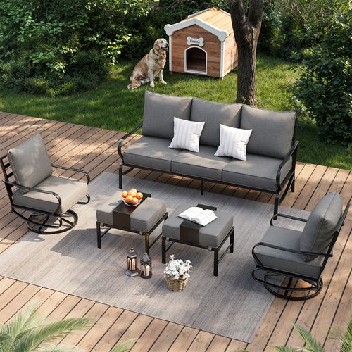 Poteban Aluminum Patio Furniture,Outdoor Metal Sectional Sofa with Table and Waterproof Covers,White Modern Patio Furniture Set for Garden Backyard