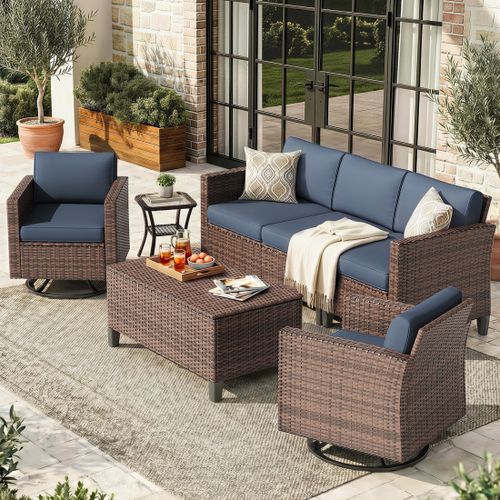 POTEBAN Patio Set, 7 Pieces Outdoor Furniture Sets with Rocking Swivel Chairs, Wicker Rattan, Waterproof Covers for Backyard