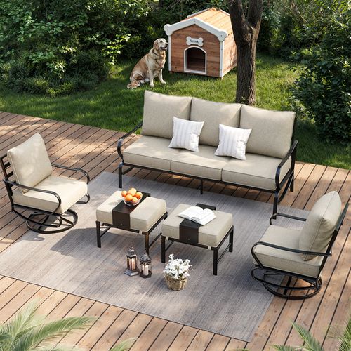 Poteban Aluminum Patio Furniture,Outdoor Metal Sectional Sofa with Table and Waterproof Covers,Blue Modern Patio Furniture Set for Garden Backyard