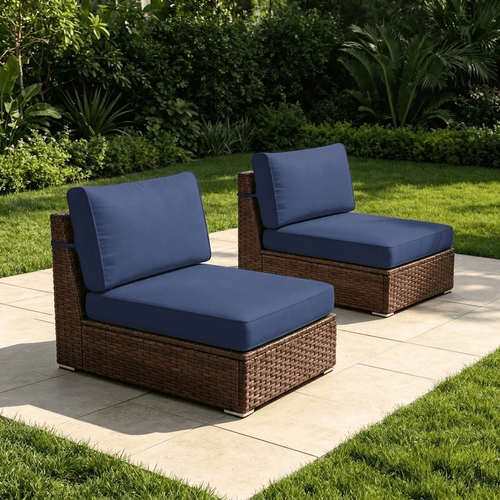 POTEBAN Patio Furniture Sets, Two Single Sofas without Armrests, Wicker Patio Conversation Set for Backyard, Navy Blue
