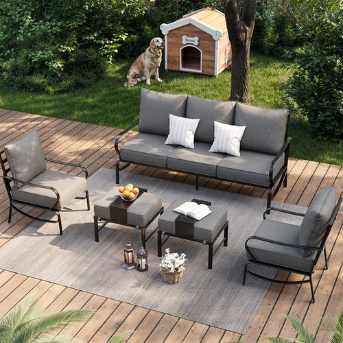 Poteban Aluminum Patio Furniture,Outdoor Metal Sectional Sofa with Table and Waterproof Covers,White Modern Patio Furniture Set for Garden Backyard