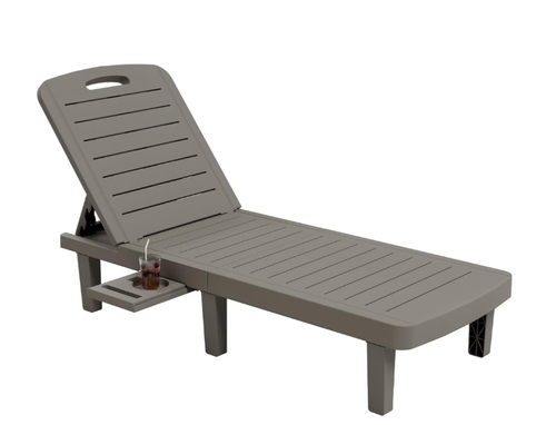 Poteban 1-Pack 5-Position Outdoor Lounge Chair, All-Weather Resin Chaise Lounge with Cup Holder for Pool, Patio, Dark Gray