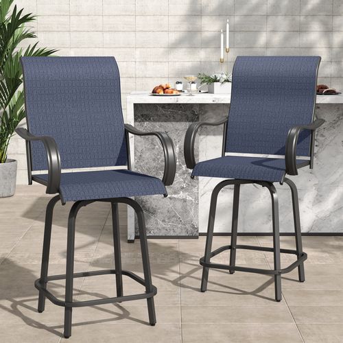Poteban Patio Swivel Bar Stools Chair of 2, Outdoor Bar Heigt Set, All Weather High Back and Armrest Rocking Stools & Bar Chairs Navy
