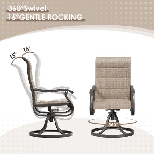 Poteban High Back Outdoor Dining Chairs Set of 2, All Weather Swivel Patio Chairs, Breathable Garden Outdoor Furniture for Backyard Deck