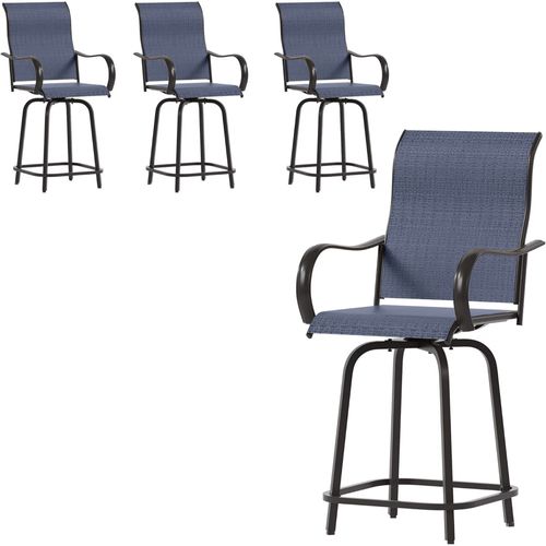 Poteban Patio Swivel Bar Stools Chair of 4, Outdoor Bar Heigt Set, All Weather High Back and Armrest Rocking Stools & Bar Chairs Navy