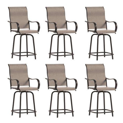 Poteban Patio Swivel Bar Stools Chair of 6, Outdoor Bar Height Set, All Weather High Back and Armrest Rocking Stools & Bar Chairs for Backyard, Lawn