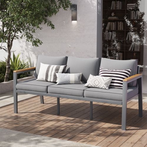 Poteban Aluminum Patio Furniture Sofa,All-Weather Metal Outdoor Sofa,Modern Couch with Waterproof Covers,Blue(Two Armchair)