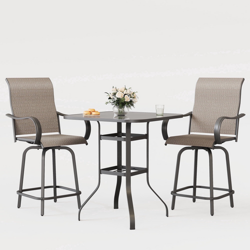 POTEBAN 3-piece Outdoor Swivel Bar Stool Set，2 Patio Metal High Back And Armrest Bar chairs With Bar Table for Backyard,Lawn Garden,Balcony,Pool